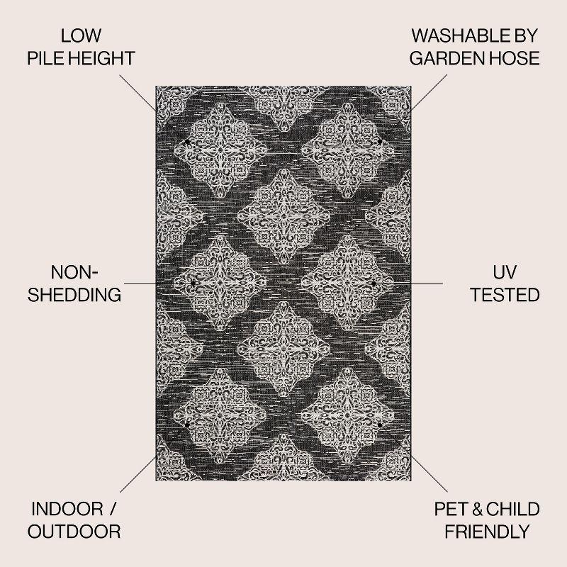 8'x10' Tuscany Ornate Medallions Indoor/Outdoor Area Rug, Black/Ivory - JONATHAN Y