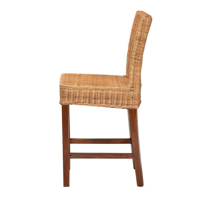 Racquel Mahogany Wood and Rattan Counter Stool in Walnut Brown