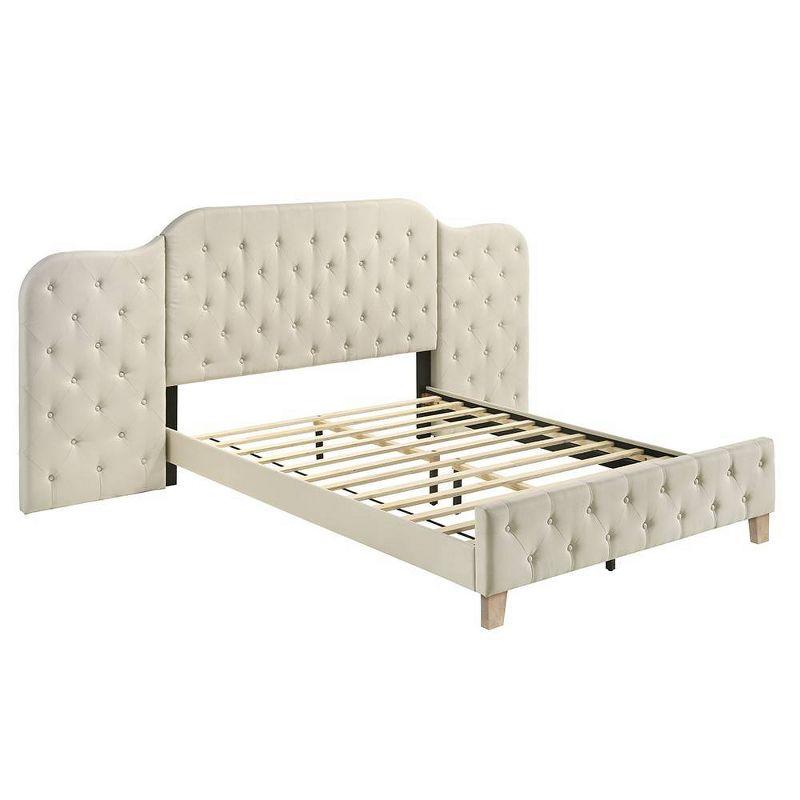 117.99" Queen Bed Ranallo Bed Beige Linen Natural Finish - Acme Furniture: Chrome Frame, Wingback Design