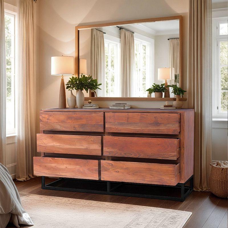 Birch Lane™ Pantai Modern Acacia Wood Dresser or Display Unit With Metal Base, Walnut Brown and Black