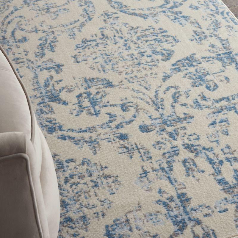 Jubilant JUB09 Area Rug Farmhouse Vintage Damask By Nourison Ivory Blue 3' x 5'