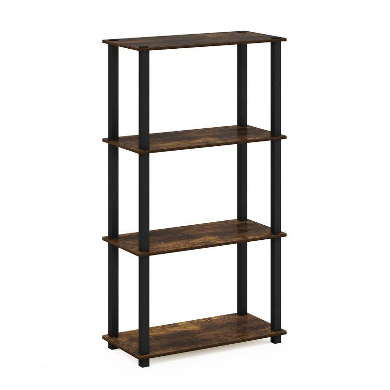 Furinno 4-Tier Multipurpose Display Rack Storage Shelving Unit with Square Tube Open Bookshelf,Amber Pine/Black