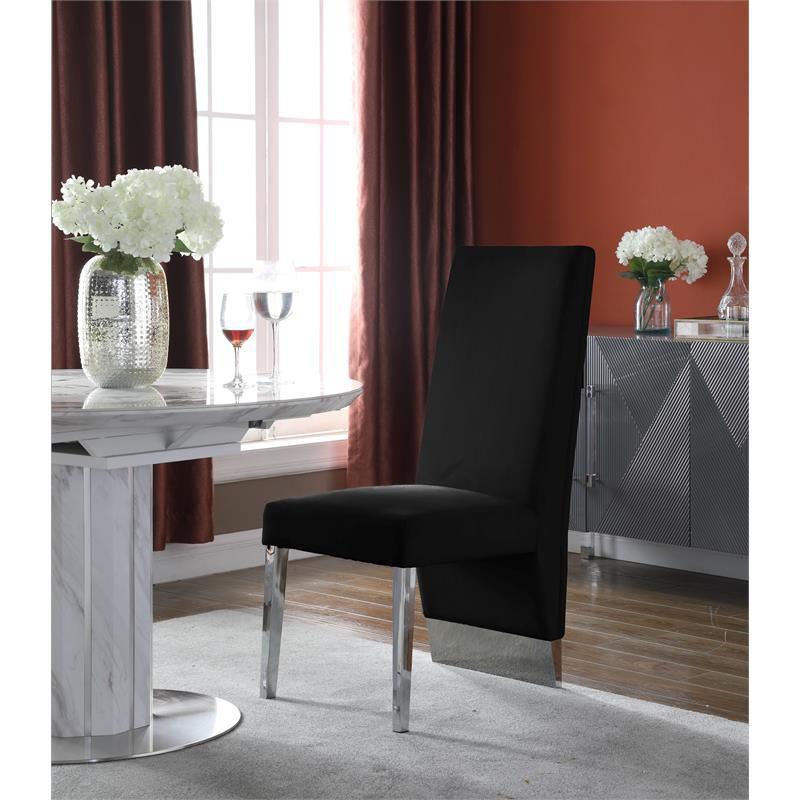 Porsha 19"H Velvet Dining Chair in Black (Set of 2)-Meridian Furniture