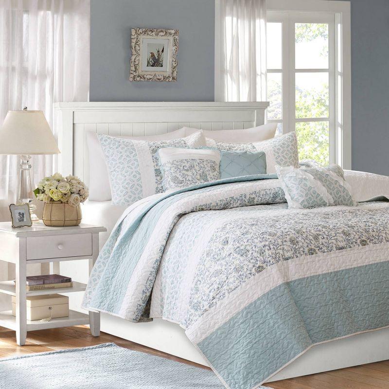 Madison Park Dawn 6 Piece Cotton Percale Quilt Set with Throw Pillows