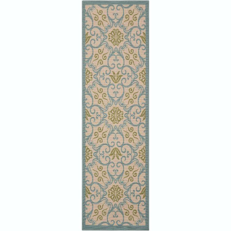 Ivory and Blue Floral Synthetic Easy Care Area Rug