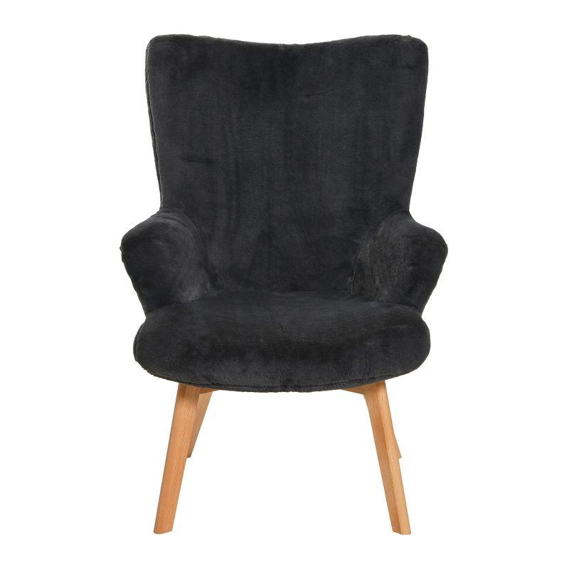 Storied Home Napster Fuzzy Plush Upholstery Wingback Arm Chair with Solid Wood Legs, Dark Grey and Natural