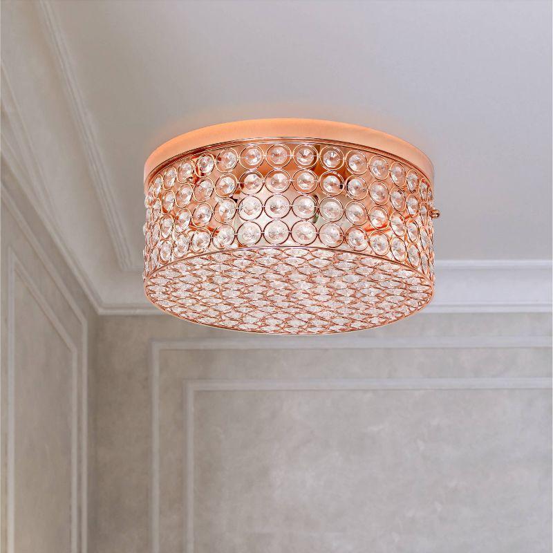 12" Elipse Crystal Flush Mount Ceiling Light, Rose Gold Base & Details - Elegant Designs: UL Listed, 60W