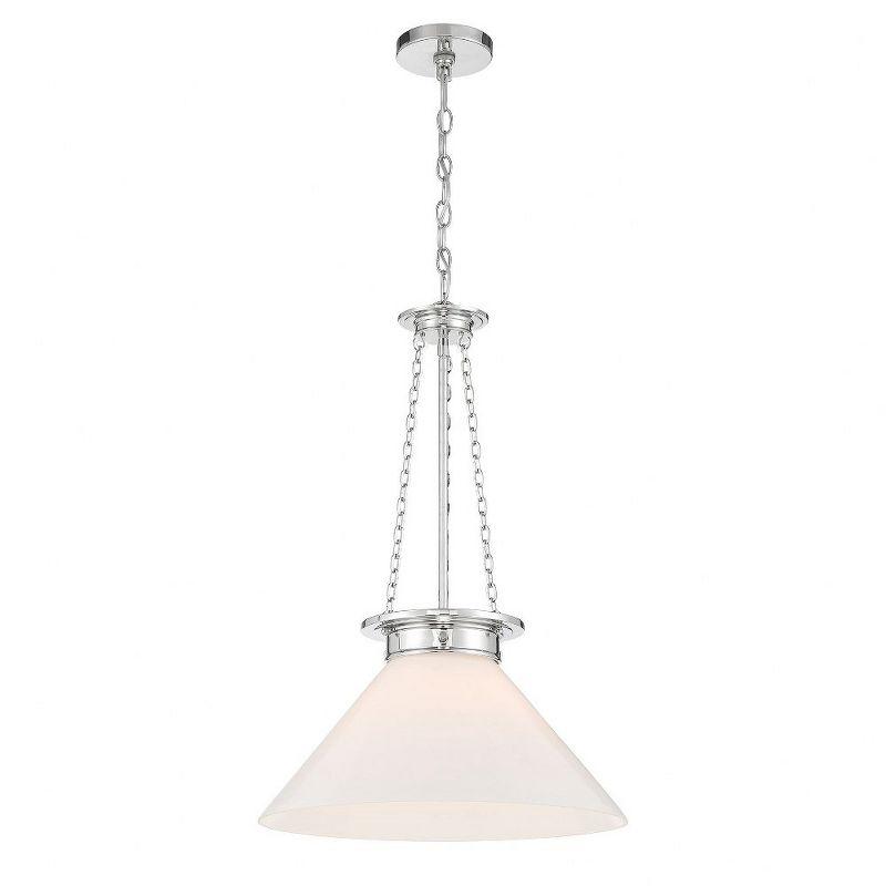 Polished Nickel 1-Light Pendant with White Glass Shade