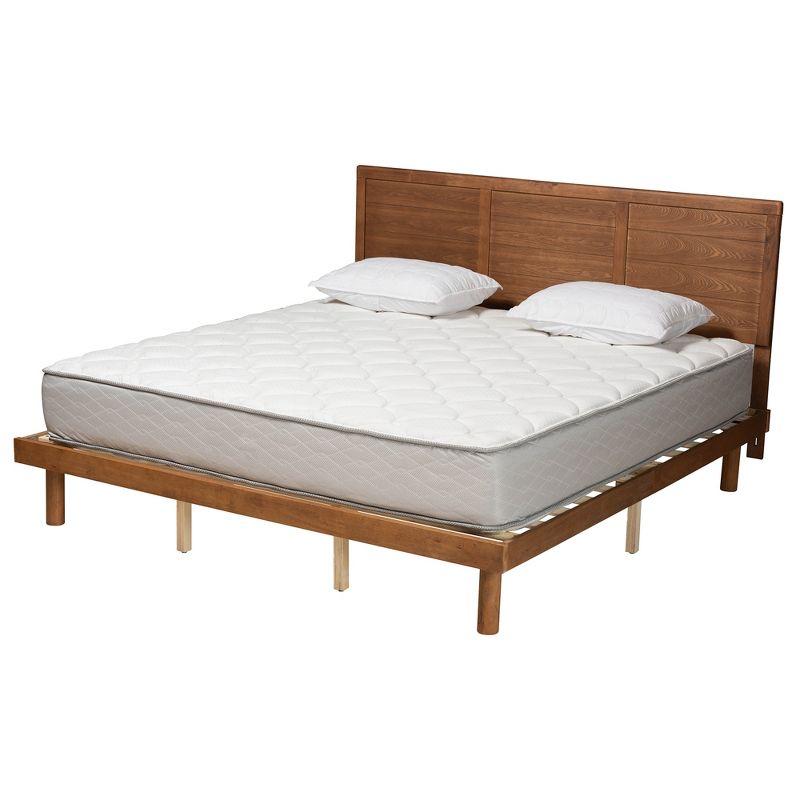 Ash Walnut Finished Wood King Platform Bed with Headboard