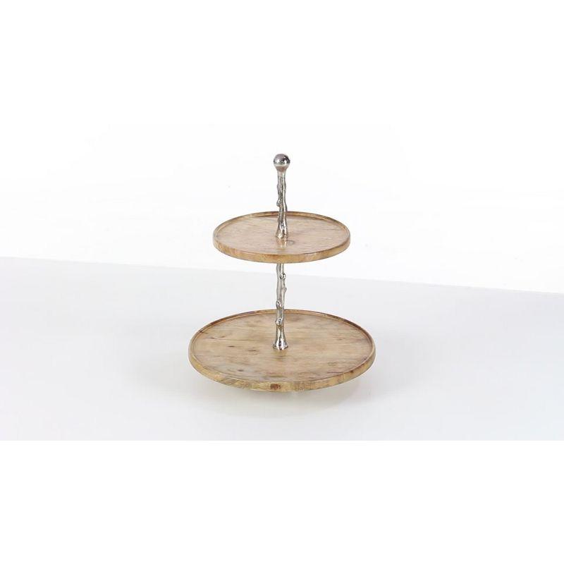 18" 2-Tier Round Modern Mango Wood and Aluminum Tray Stand Brown - Olivia & May: Chic Display for Decor, Non-Food Safe, Indoor Use