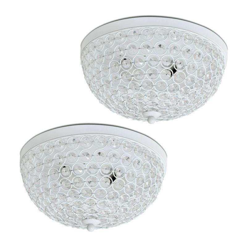 Elegant Designs Set of 2 13" Elipse Crystal Flush Mount Ceiling Lights White : Metal & Crystal, UL Listed, Modern Decor