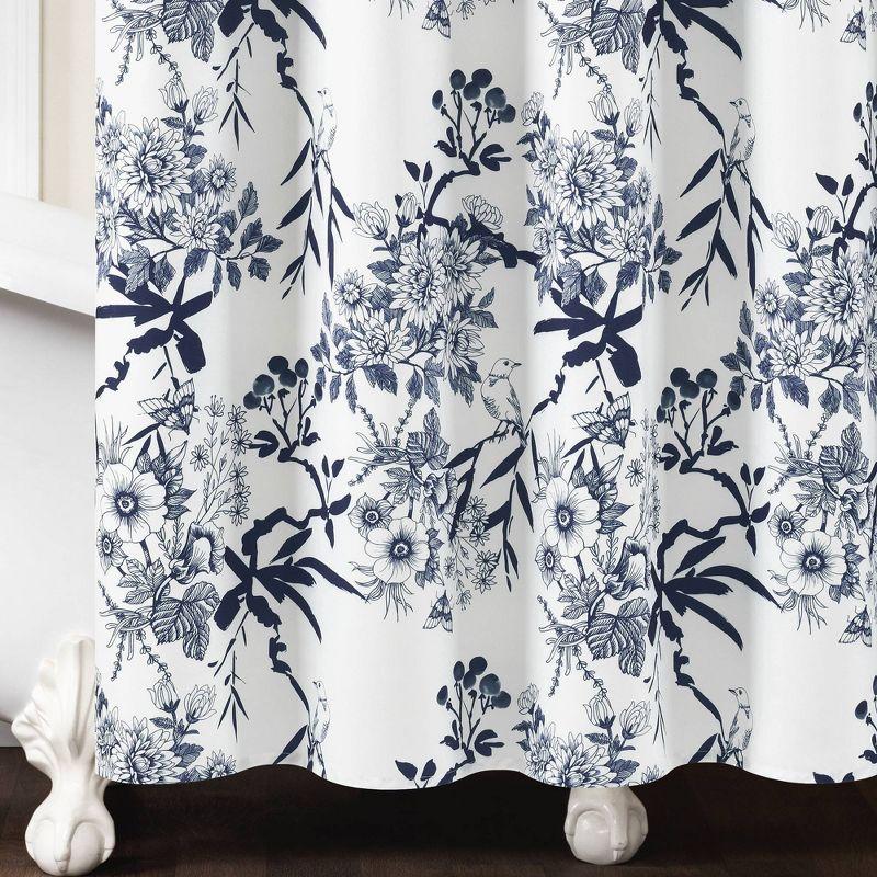 Lush Décor Botanical Garden Shower Curtain Navy : Microfiber, Machine Washable, Non-Slip Backing