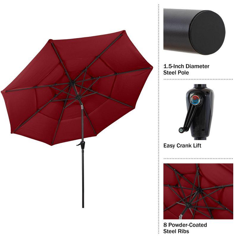 Pure Garden 10' Octagon Outdoor Patio Market Umbrella Red: Crank Lift, Push-Button Tilt, Wind-Resistant