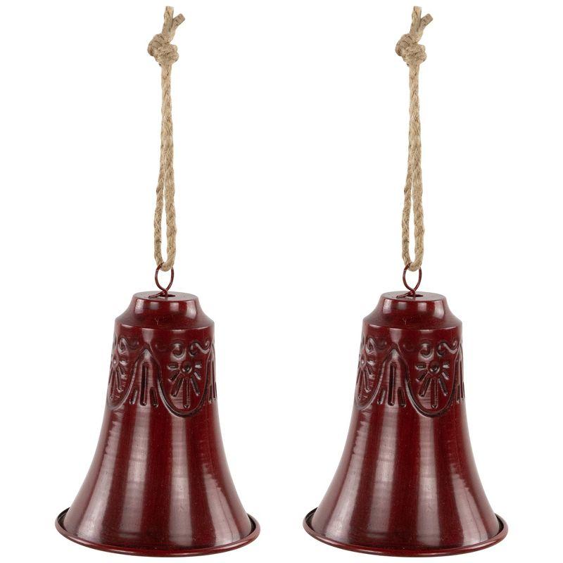 Embossed Christmas Bell Ornaments - 6" - Set Of 2