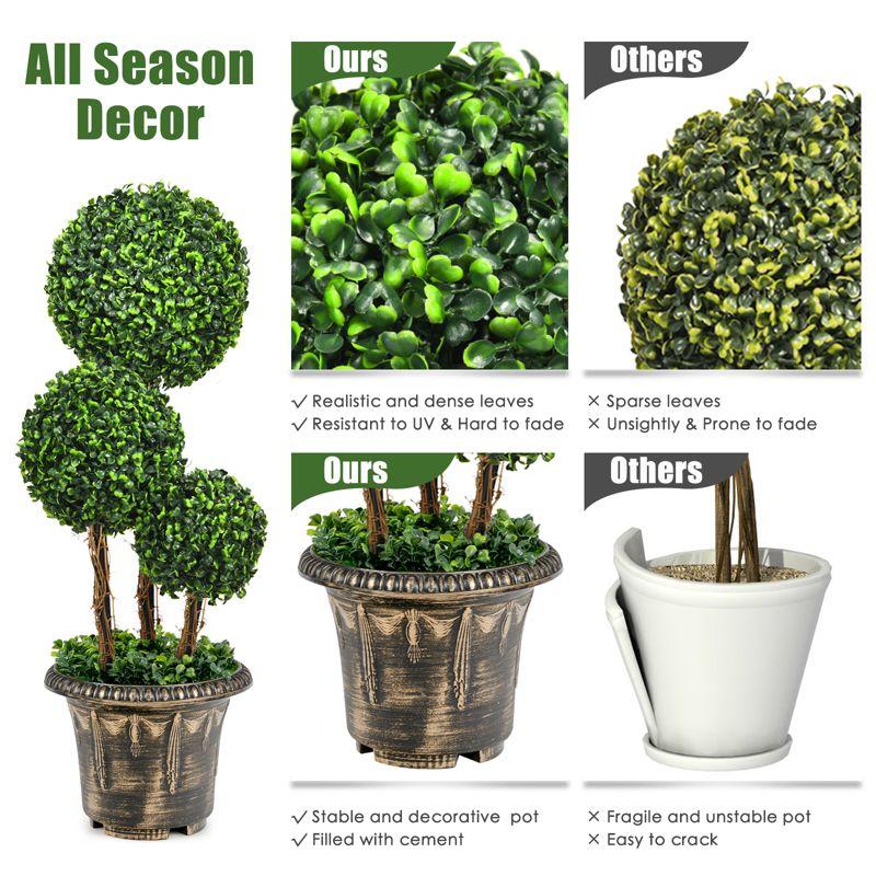 Tangkula 30” Artificial Topiary Three Ball Tree Decorative Trees Fake Greenery Plants Indoor&Outdoor