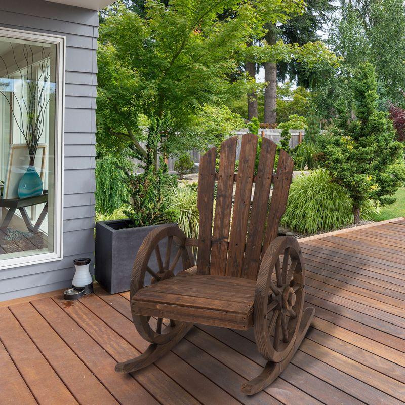 Burnt Wood Adirondack Rocking Chair with Wagon Wheel Armrests