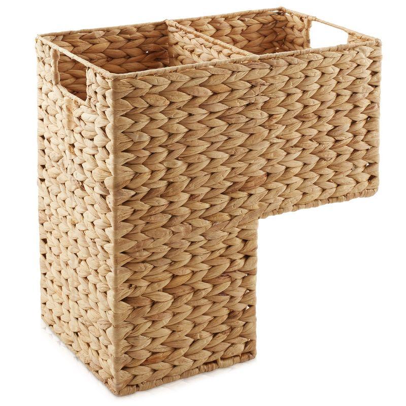Casafield Stair Basket with Handles, Natural - Woven Water Hyacinth Staircase Step Organizer Bin