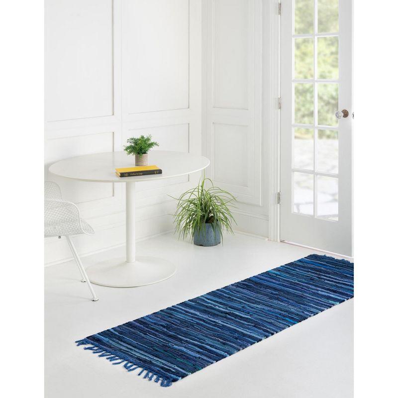 Unique Loom Chindi Cotton Striped Geometric Indoor Hand Made Fringe Area Rug