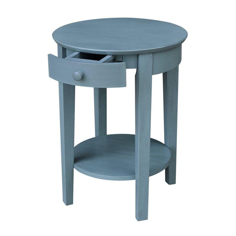 Phillips Antique Rubbed Accent Table with Drawer Ocean Blue - International Concepts: Hardwood Round Side Table with Shelf