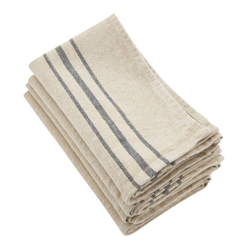 Natural Striped Linen Napkins Set of 4, 20" Square