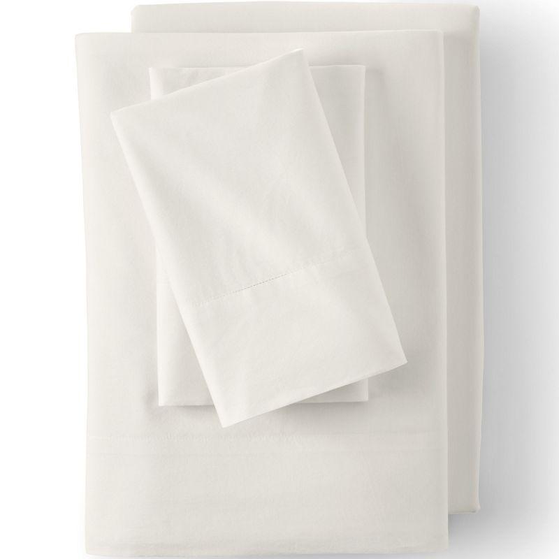 Lands' End Essential Garment Washed Cotton Bed Sheet Set - Queen - Ivory