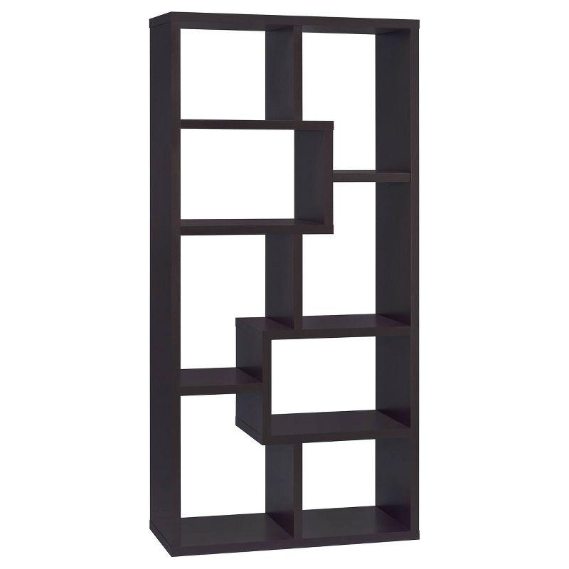 Contemporary Cappuccino 70.5" Asymmetrical Cube Bookcase