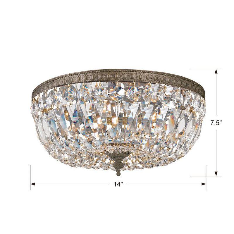 English Bronze and Crystal 3-Light Flush Mount Ceiling Fixture