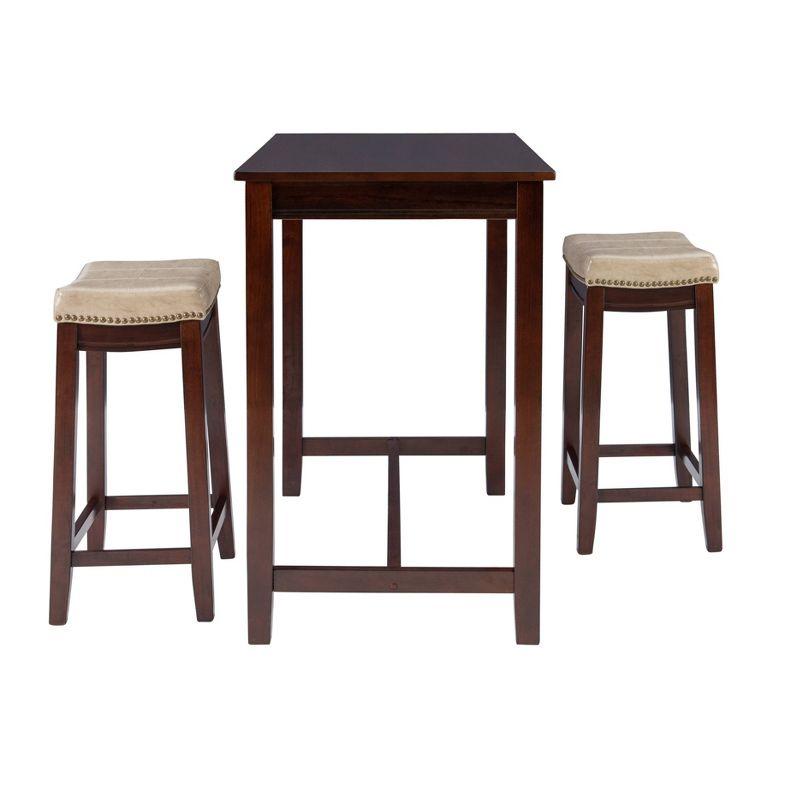 3pc Claridge Backless Stools Counter Height Dining Set Brown/Beige - Linon: Rubberwood, Padded Seat, Nesting Design