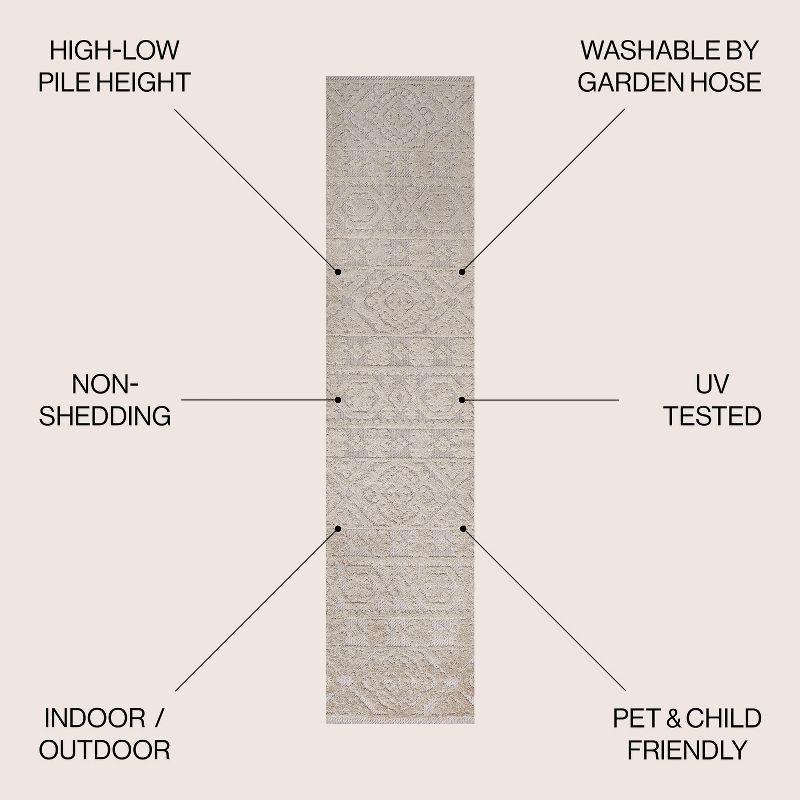 2'x8' Citta High-Low Pile Mediterranean Tile Indoor/Outdoor Runner Rug, Beige - JONATHAN Y