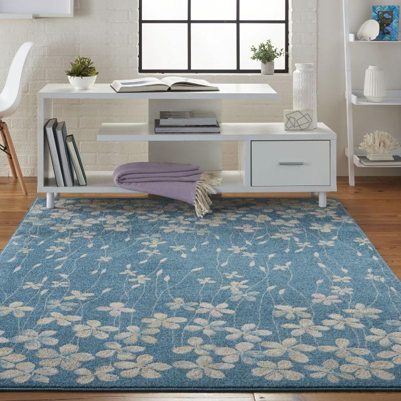 Nourison Tranquil 4' X 6' Turquoise Area Rug Bohemian Botanical Vine and Bloom by Nourison