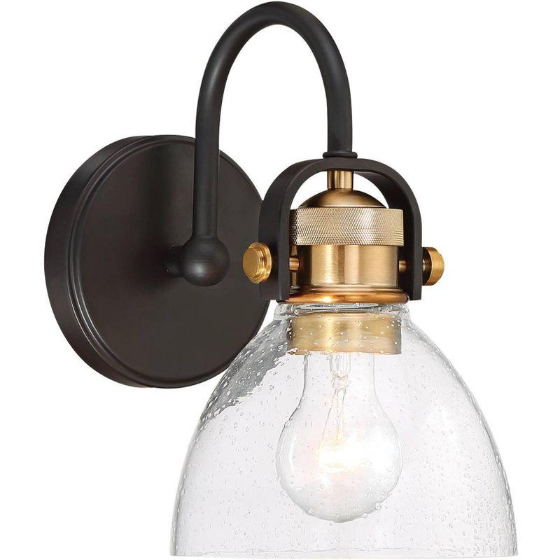 Lustrous Bronze and Brass Industrial Wall Sconce with Clear Seedy Glass Shade