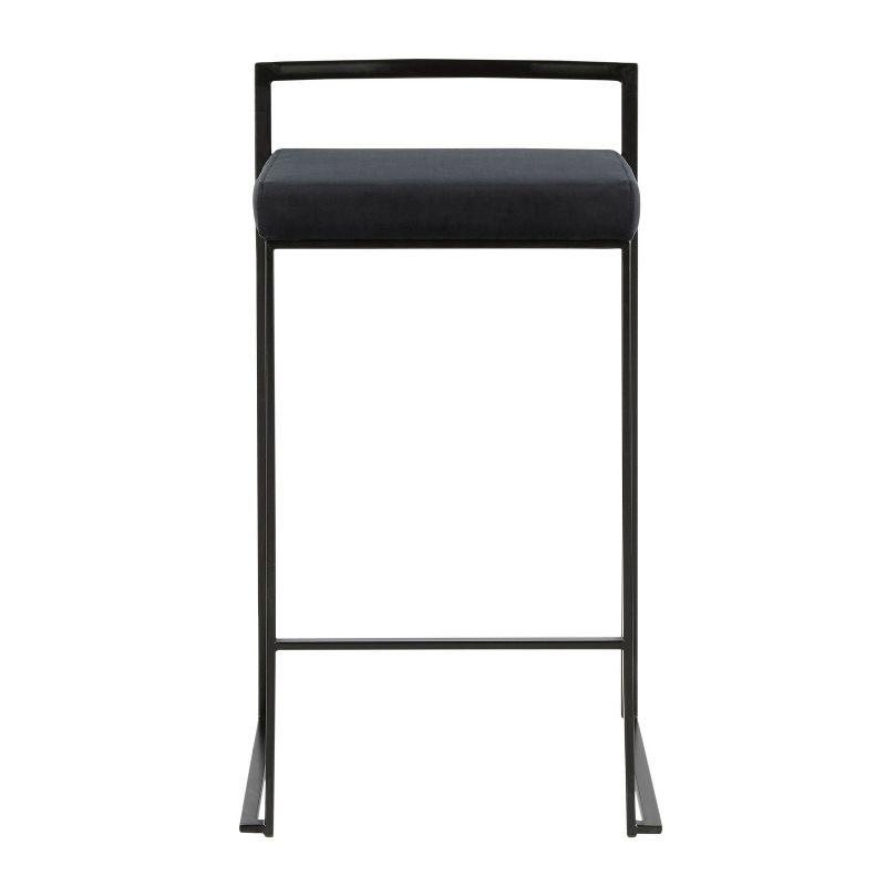 Set of 2 26" Fuji Contemporary Counter Height Barstools Velvet Black - LumiSource: Metal Frame, Stackable, Padded