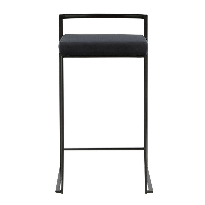 Set of 2 Black Metal and Velvet Contemporary Counter Stools