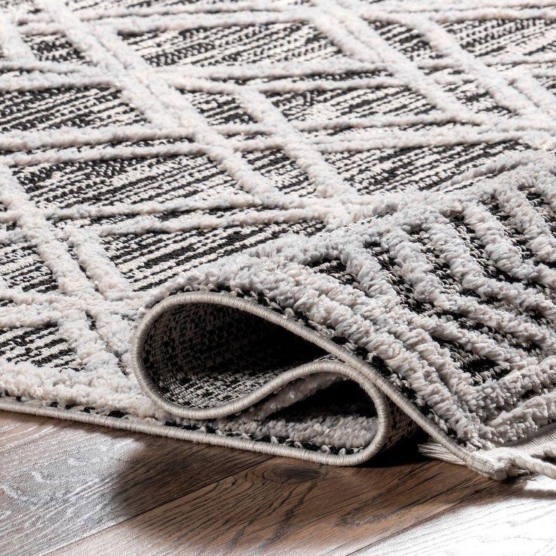 Nuloom 8x11 Ansley Moroccan Tassel Indoor Area Rug, Grey, High-Low Textured Bohemian Design, Plush High Pile, Stain Resistant, Bedroom, Living Room