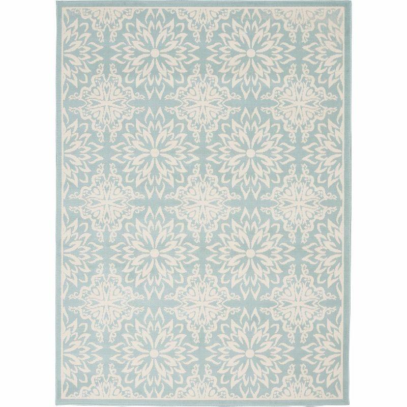 Elegant Ivory/Green Floral Synthetic 5'3" x 7'3" Easy-Care Rug