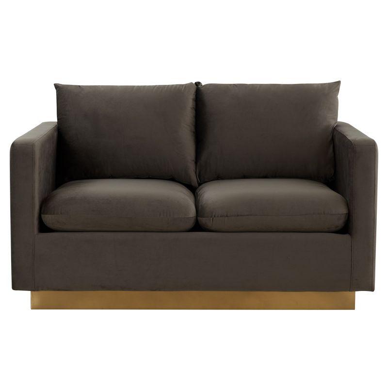 LeisureMod Nervo Mid-Century Modern Upholstered Velvet Loveseat with Gold Frame