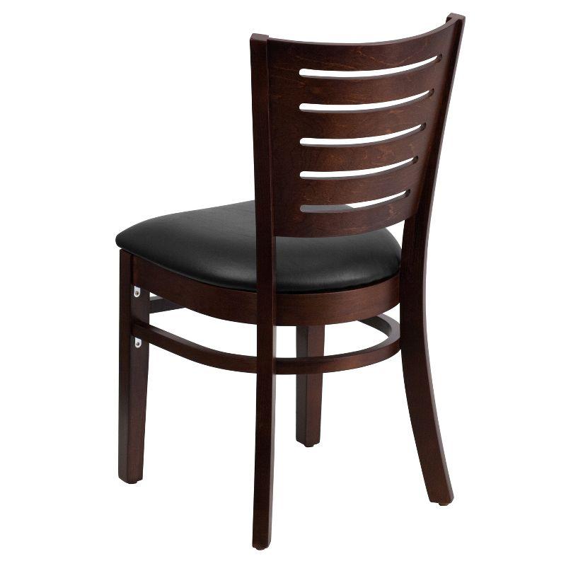 Flash Furniture Darby Series Slat Back Walnut Wood Restaurant Chair - Black Vinyl Seat