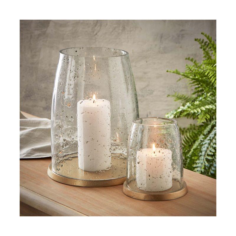 Small Clear Glass Hurricane Candle Holder with Metal Base