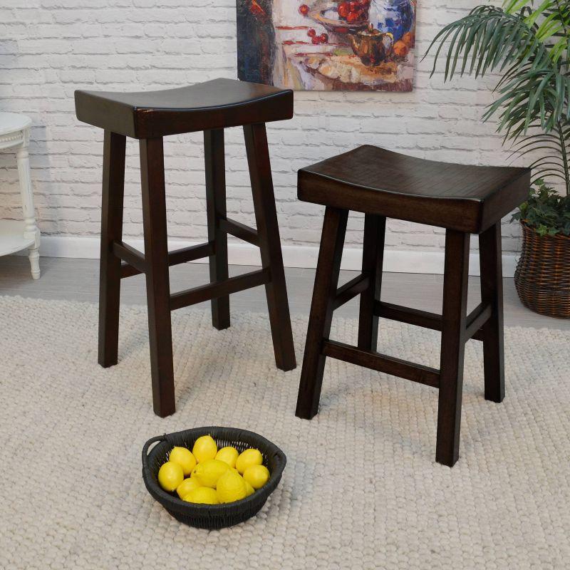 Espresso Solid Wood 28" Saddle Style Backless Counter Stool