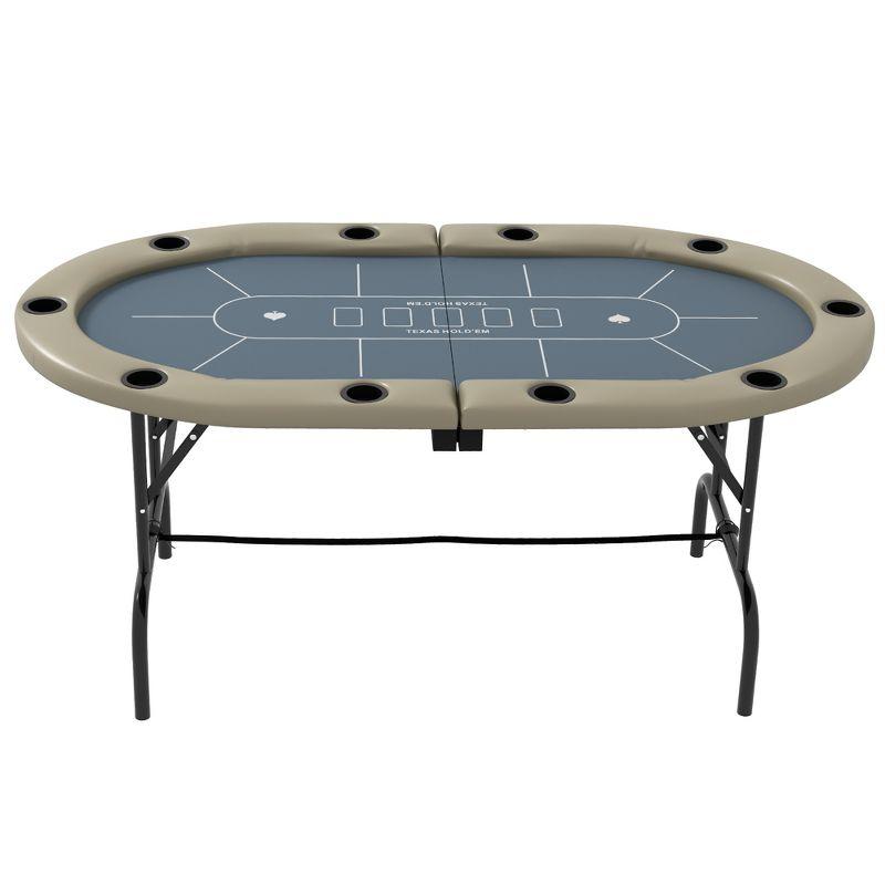 Soozier Foldable Poker Table with Cup Holders, 70" Octagon Blackjack Texas Holdem Game Table, Blue