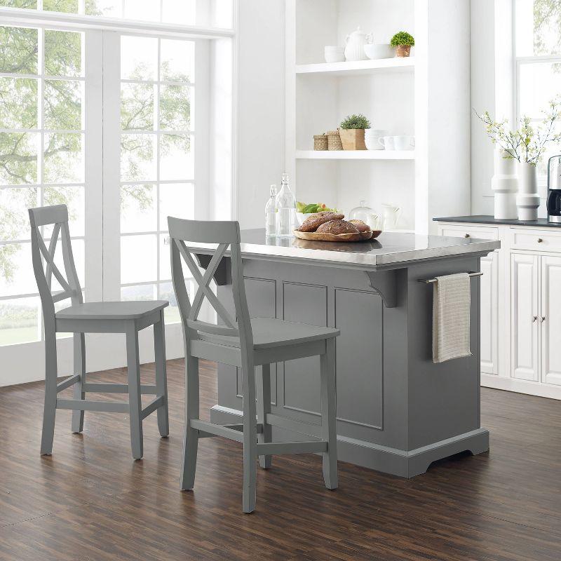 Julia Stainless Steel Top Island with 2 X-Back Stools - Crosley