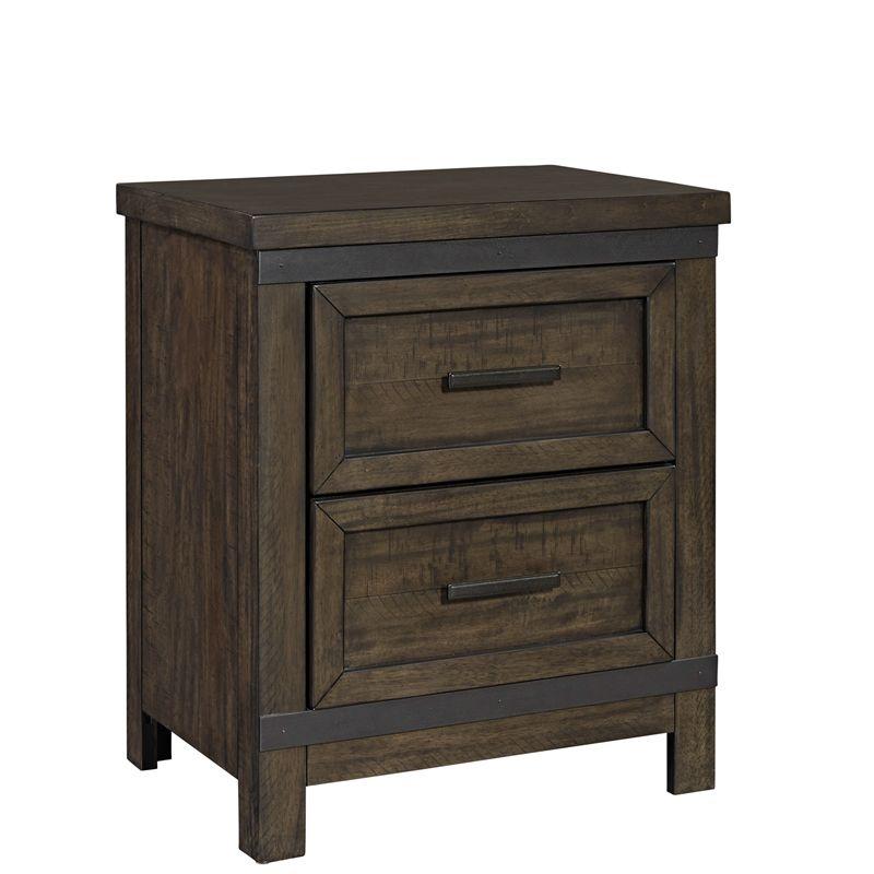 Rustic Brown 2-Drawer Wood Nightstand with Metal Accents