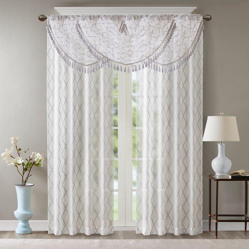 Madison Park Irina Diamond Sheer Embroidered Waterfall Valance