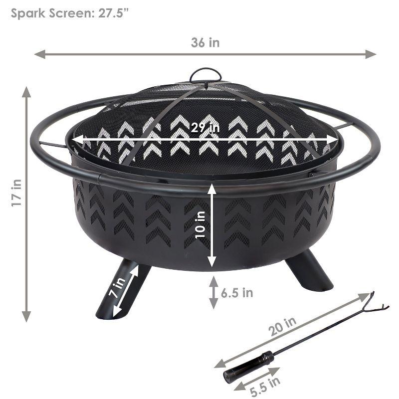 Sunnydaze Arrow Motif Heavy-Duty Steel Fire Pit with Spark Screen, Built-In Grate, and Cover - 36-Inch Round - Black