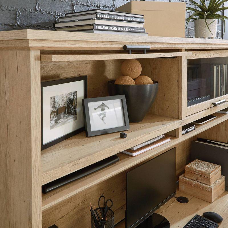 72" Mason Peak Desk Hutch Prime Oak - Sauder: Office Storage, Safety-Tempered Glass Doors