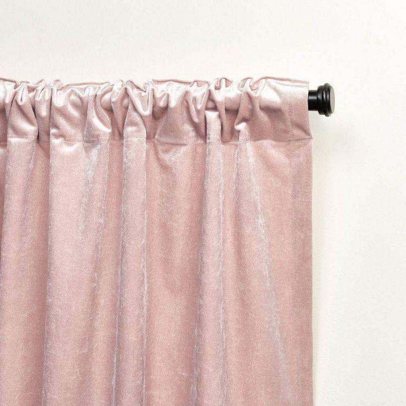 Blush Velvet Pleated Light-Filtering Window Curtain Panel