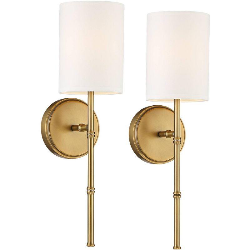 Abigale Brass and White Fabric Modern Wall Sconces Set of 2