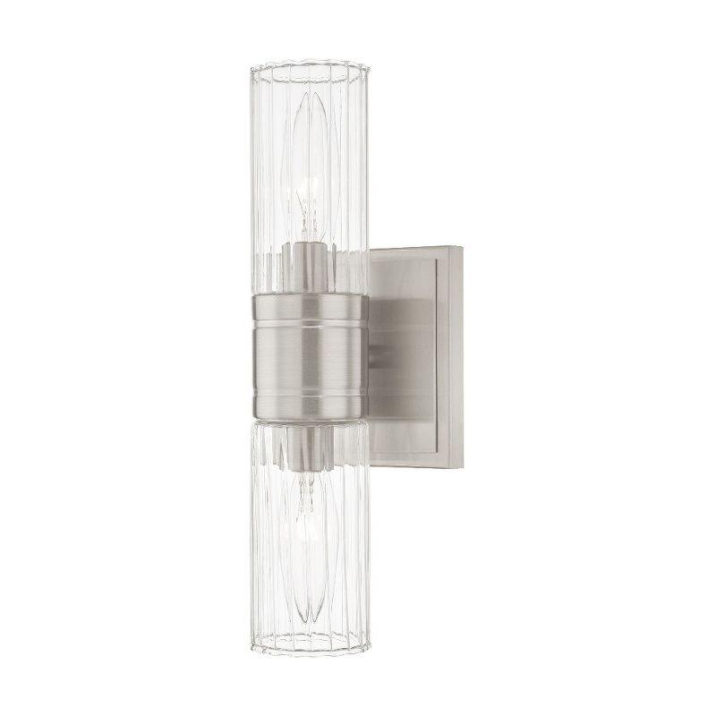 Midtown Brushed Nickel 2-Light Vanity with Clear Fluted Glass