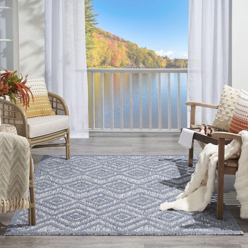 Nourison Versatile Diamond Geometric Flatweave Indoor Outdoor Area Rug Denim Blue 6' x 9'