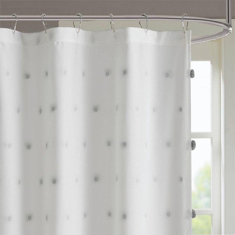 White and Gray Polka Dot Fabric Shower Curtain